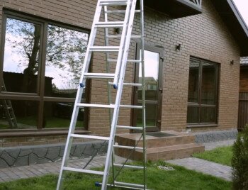 How is a three-section ladder used in each working position?